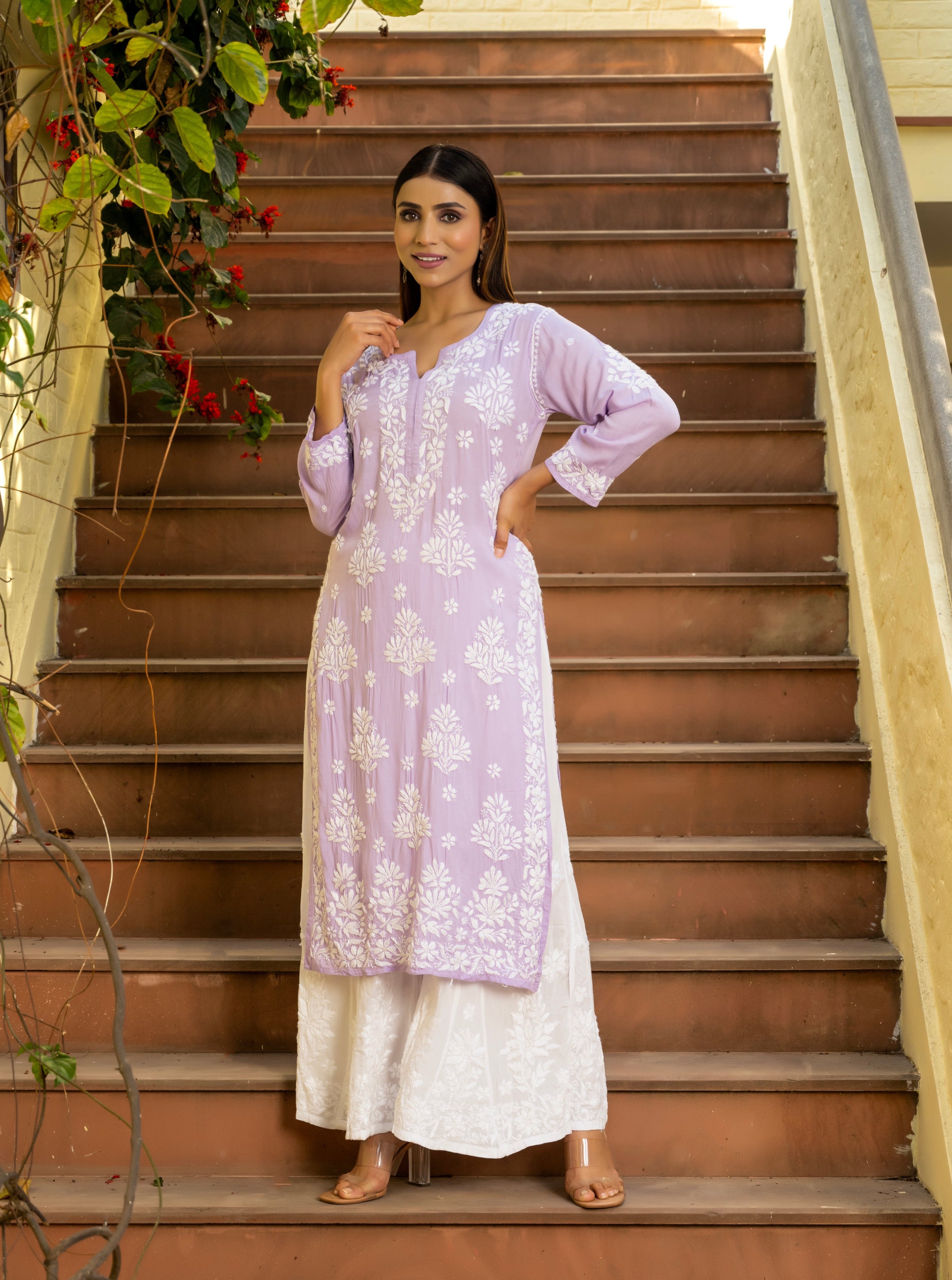 Maira Modal Cotton Chikankari Kurti - Lilac – Ruup By Jyoti Fashion